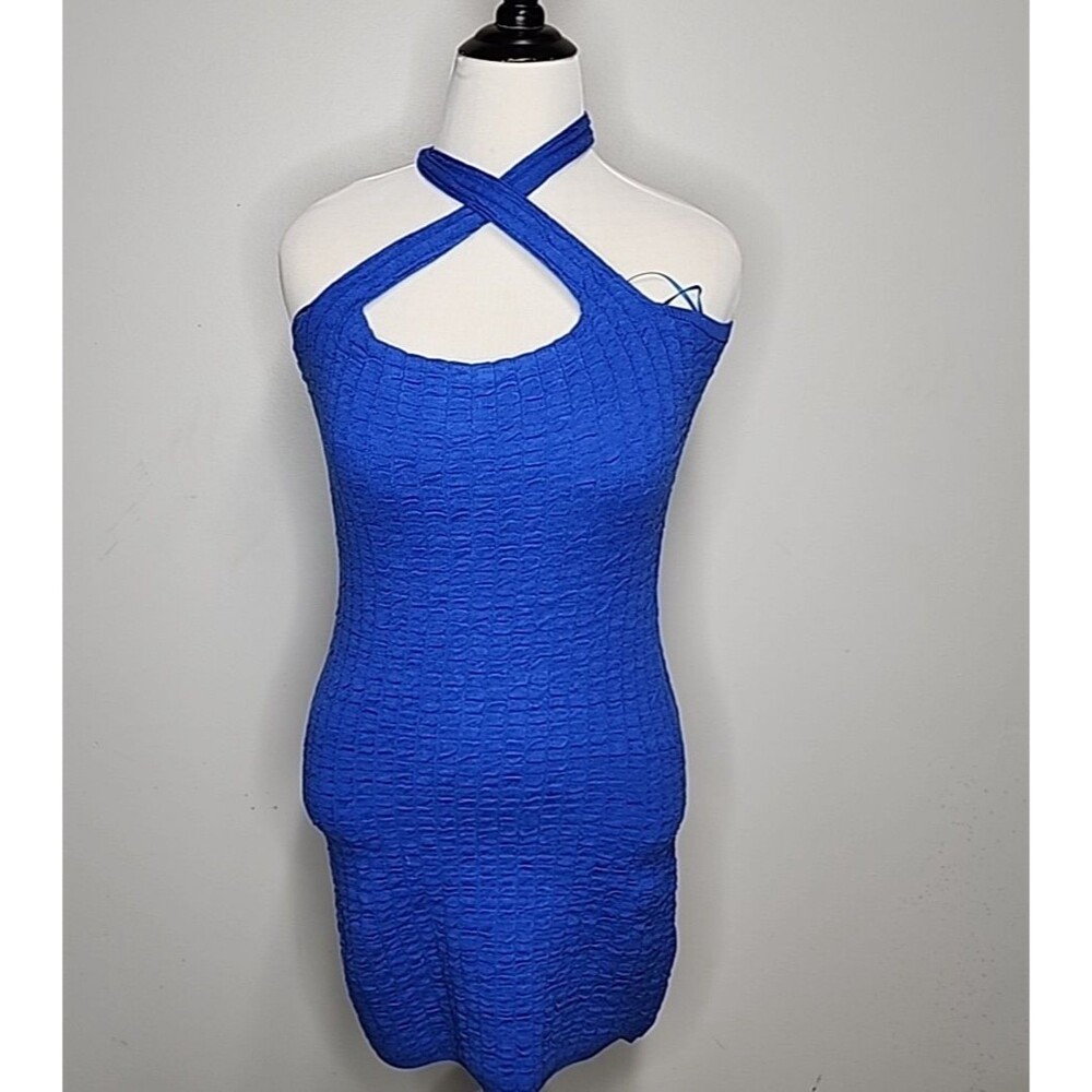 NWT New Free People Beach Short and Sweet Blue Knit Tank Bodycon Dress Sz L